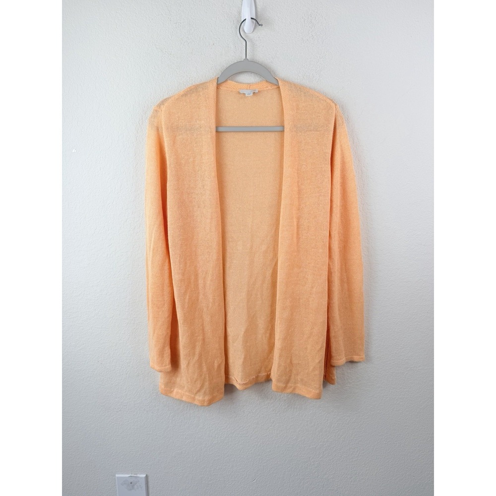 J.Jill Linen Blend Open Front Cardigan Womens M Peach Lightweight Long Sleeve
